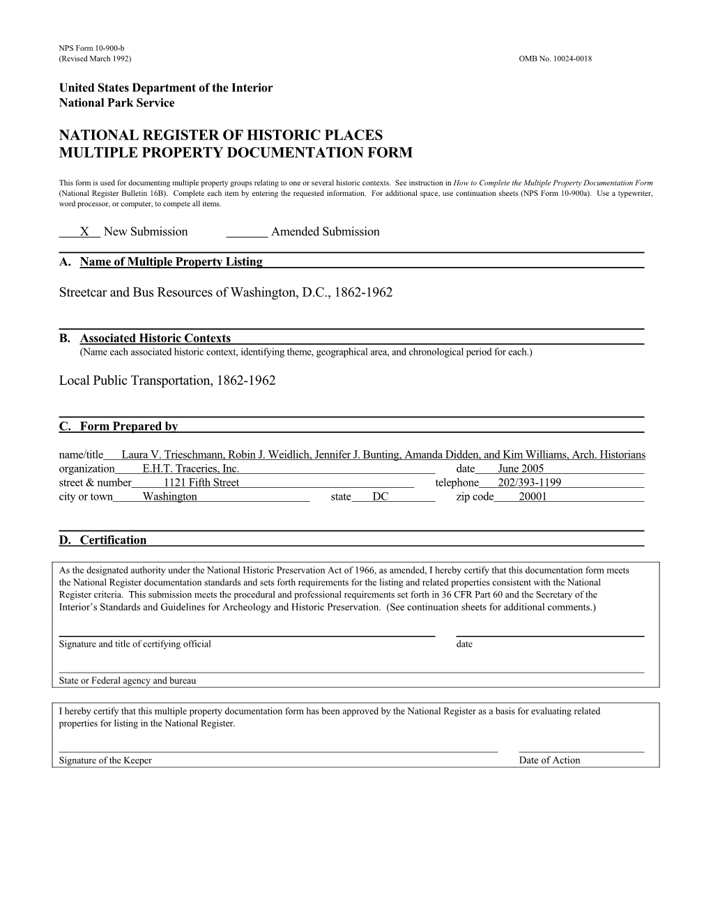 NPS Form 10-900-B (Revised March 1992) OMB No