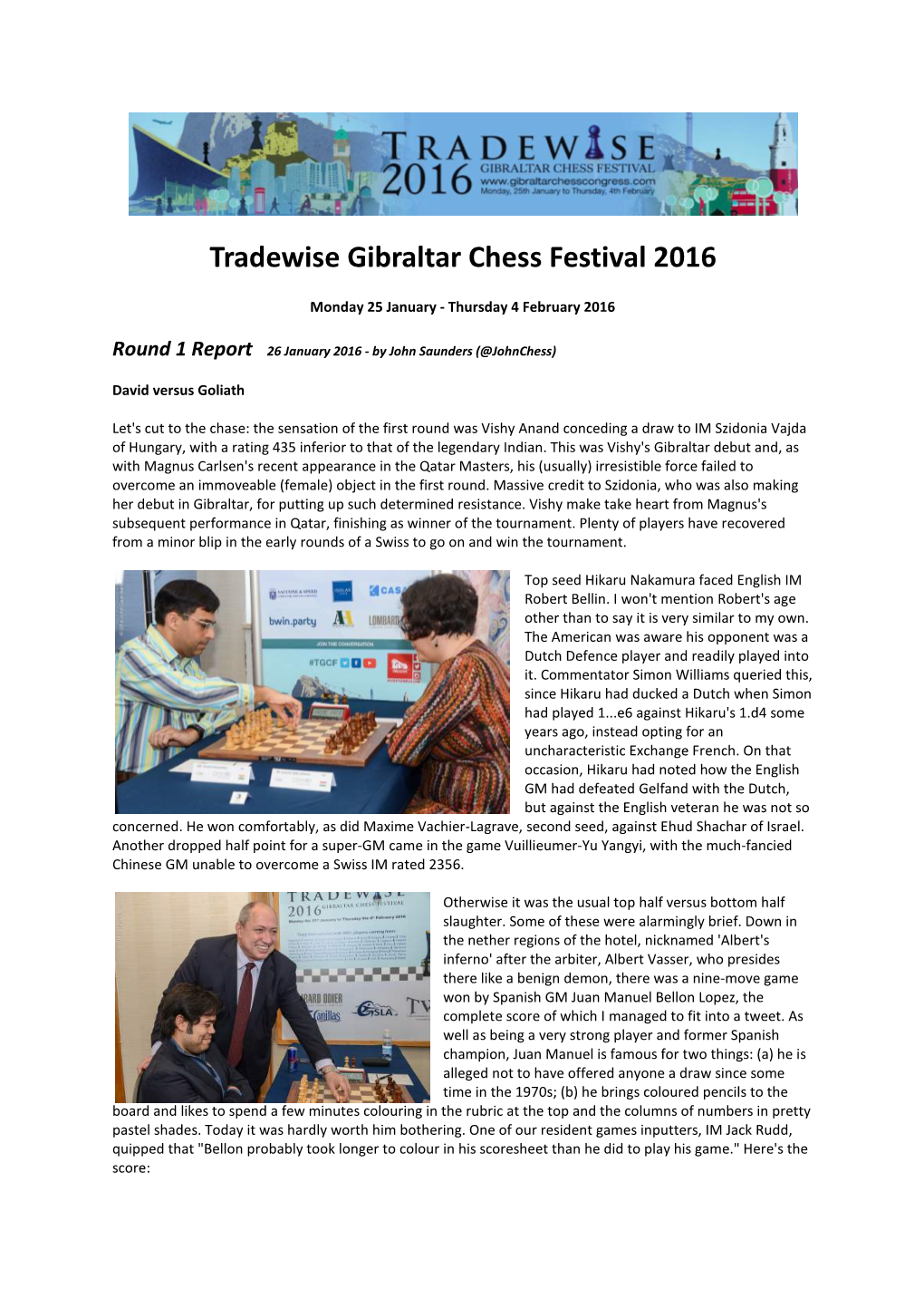 Tradewise Gibraltar Chess Festival 2016