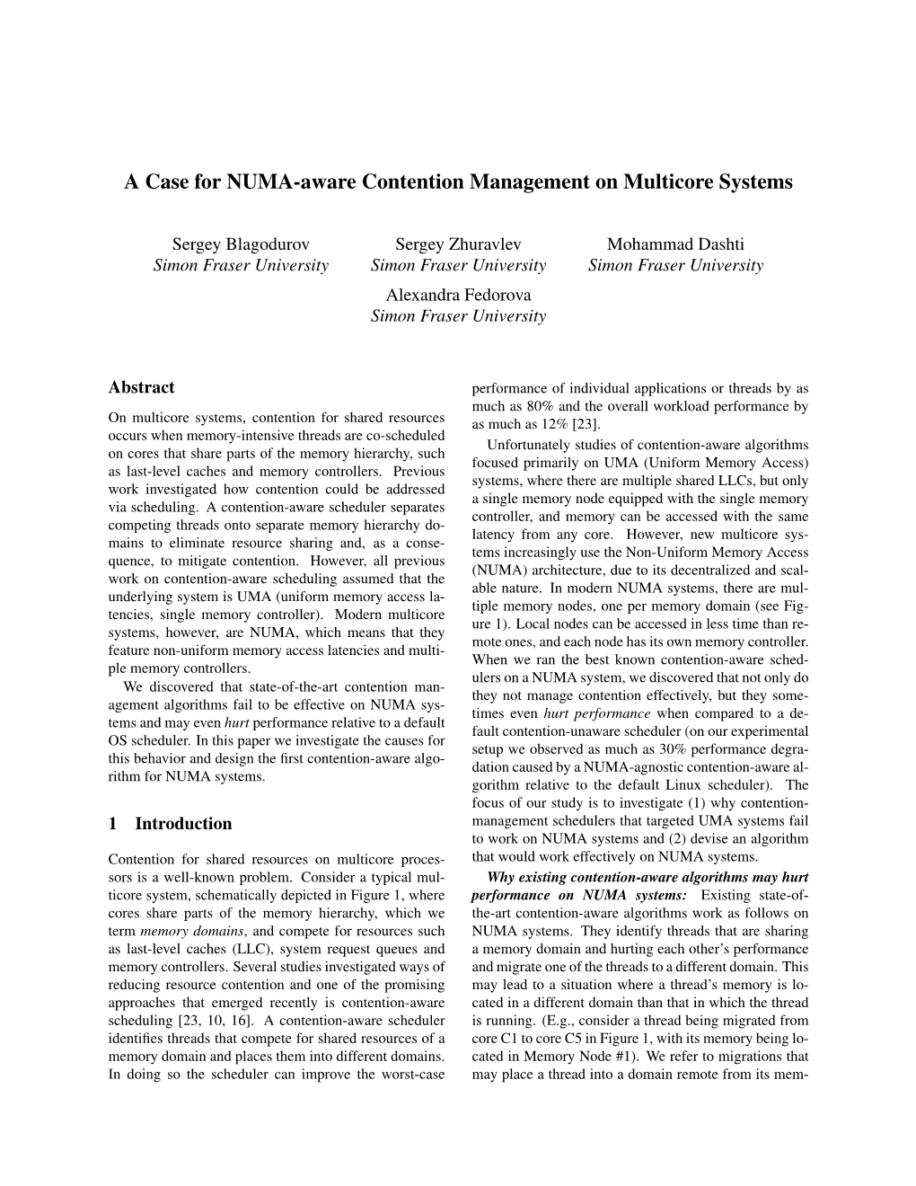 A Case for NUMA-Aware Contention Management on Multicore Systems