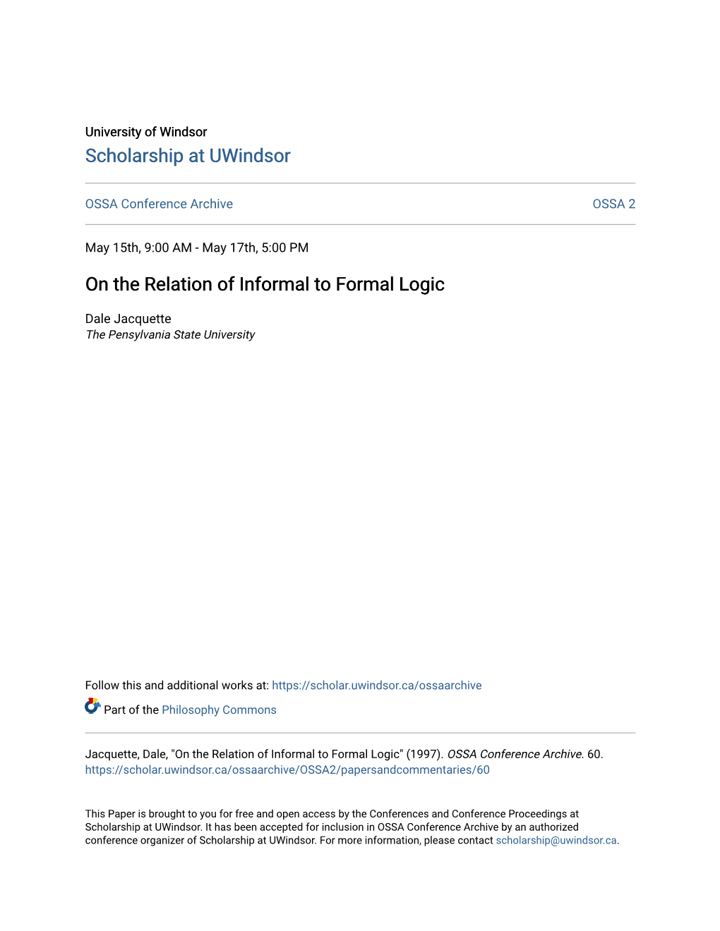 On the Relation of Informal to Formal Logic