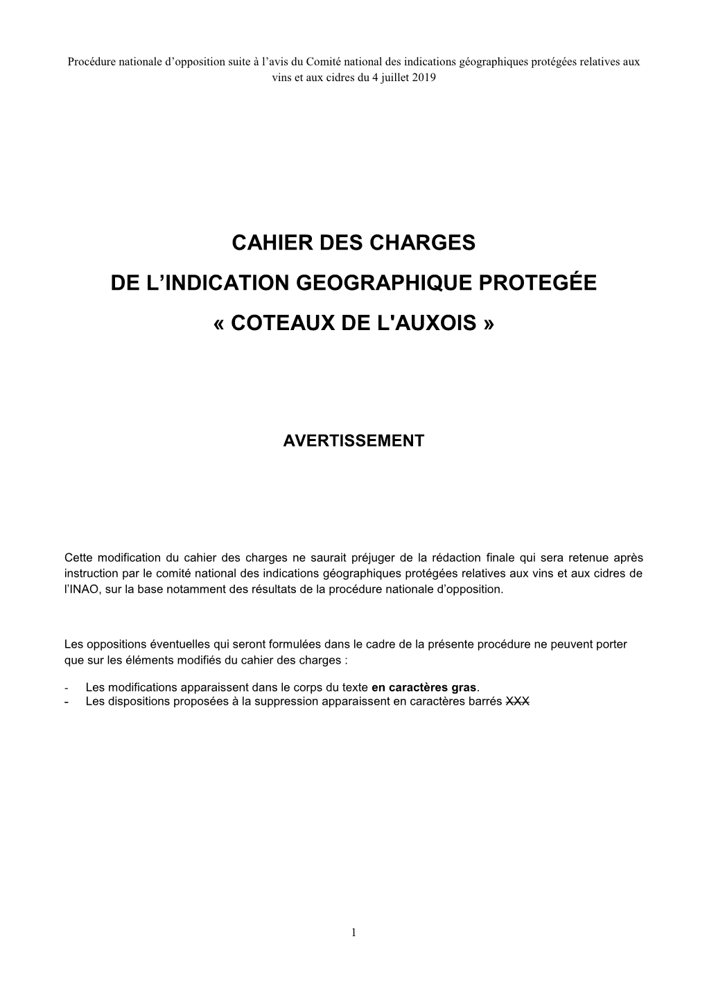 Cahier Des Charges De L'indication Geographique Protegée « Coteaux