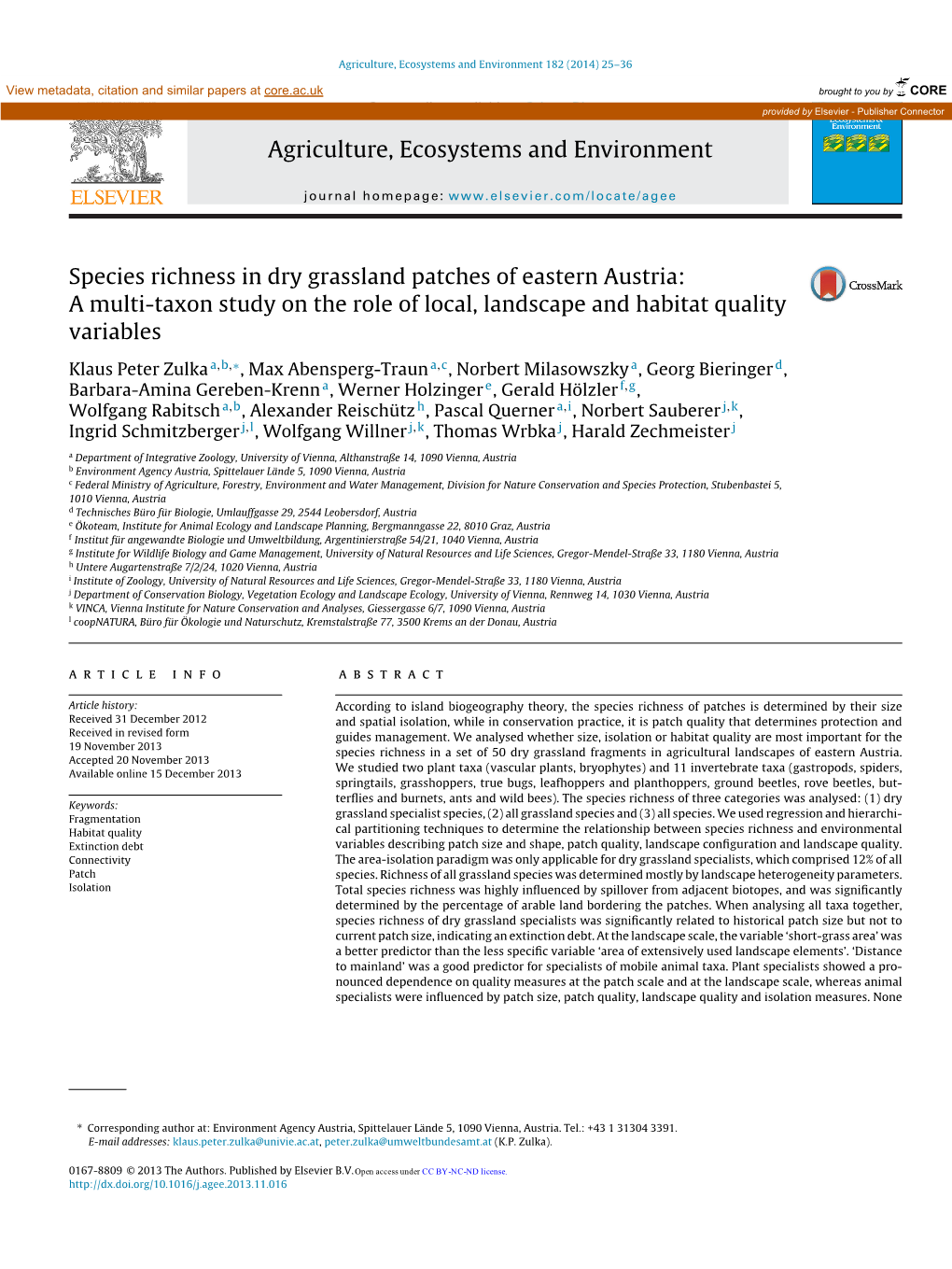 Species Richness in Dry Grassland Patches of Eastern Austria