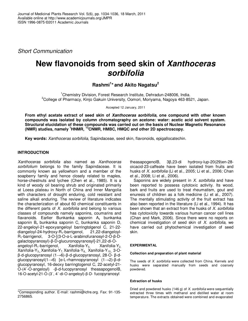 New Flavonoids from Seed Skin of Xanthoceras Sorbifolia