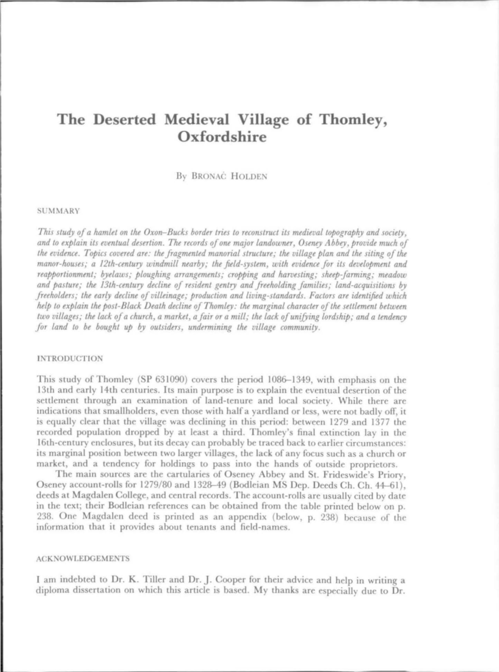 The Deserted Medieval Village of Thomley, Oxfordshire