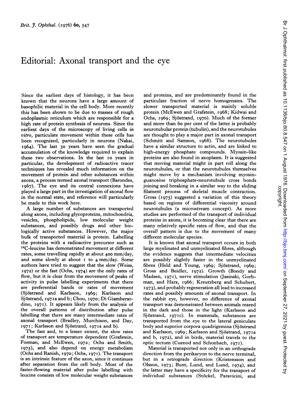 Axonal Transport and the Eye