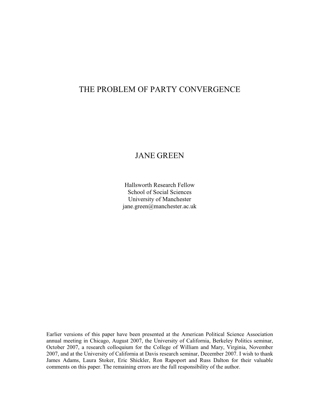 The Problem of Party Convergence