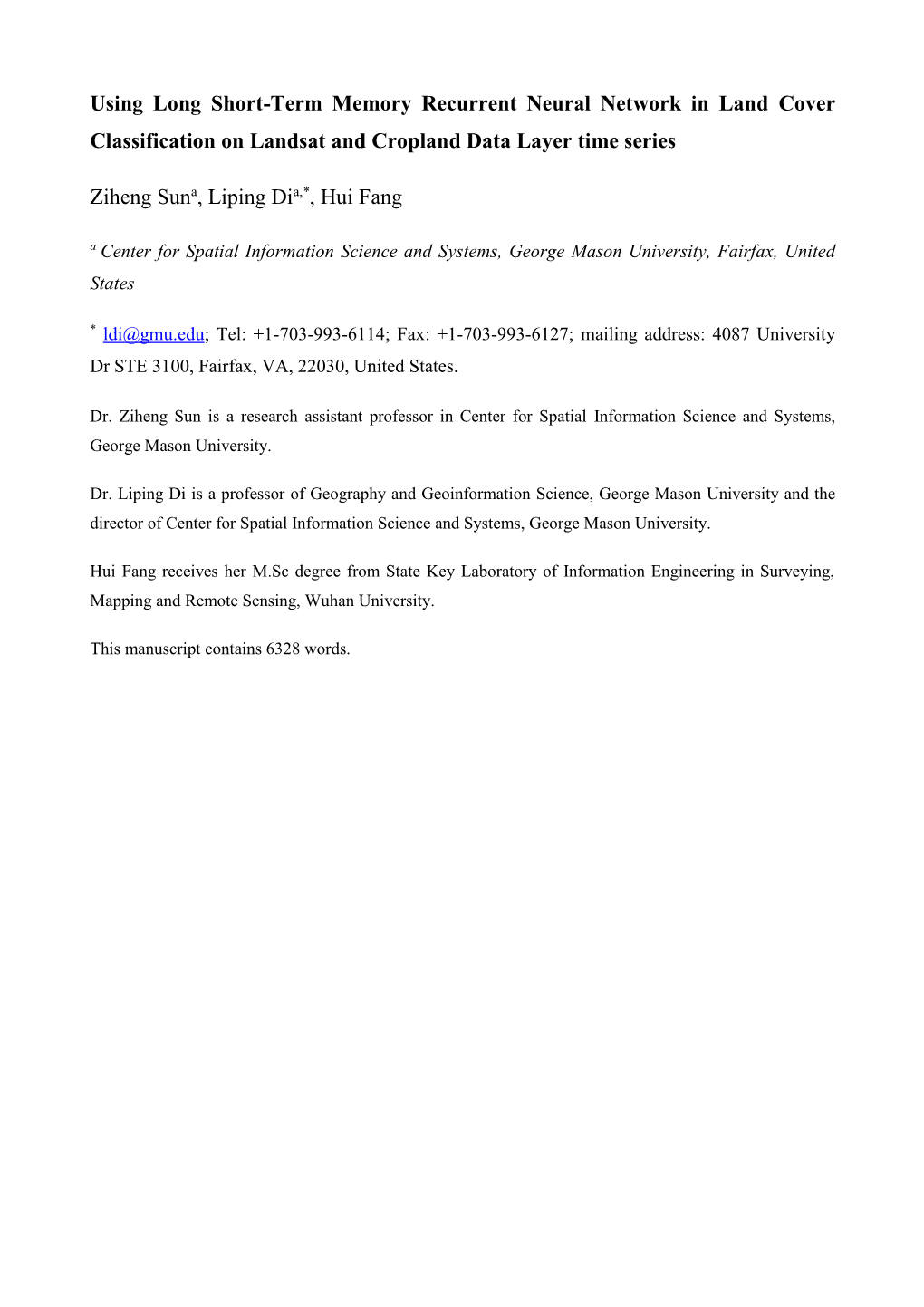 Using Long Short-Term Memory Recurrent Neural Network in Land Cover Classification on Landsat and Cropland Data Layer Time Series