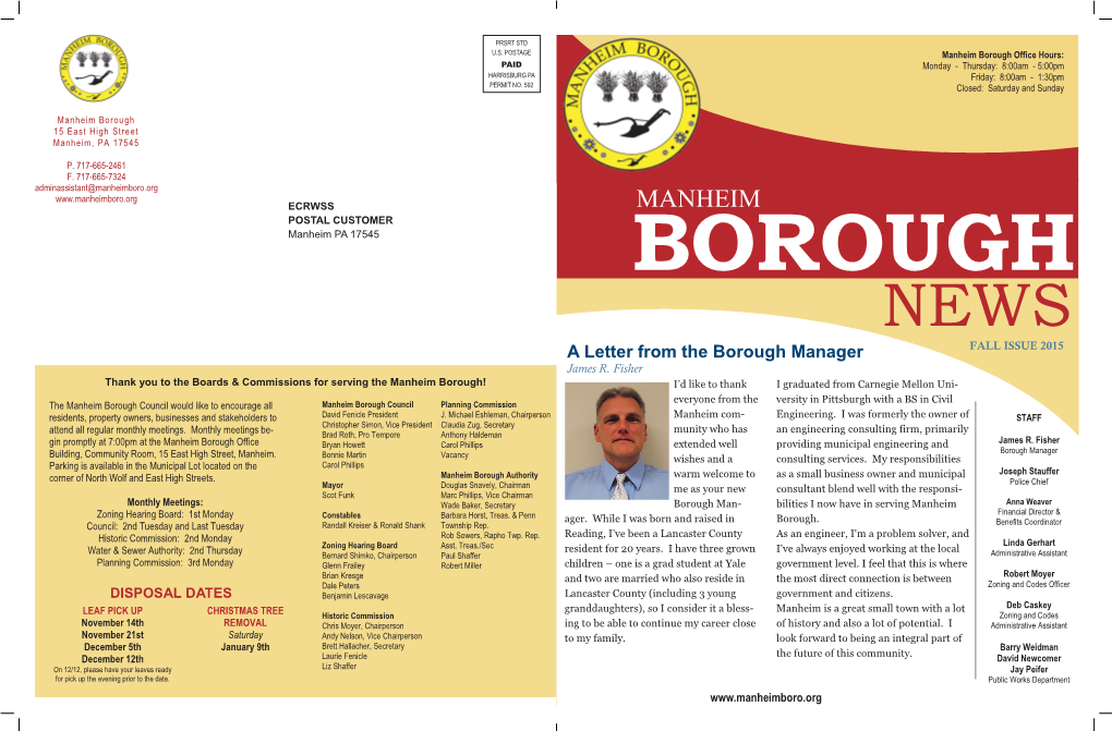 Manheim Borough Fall 2015 Newsletter