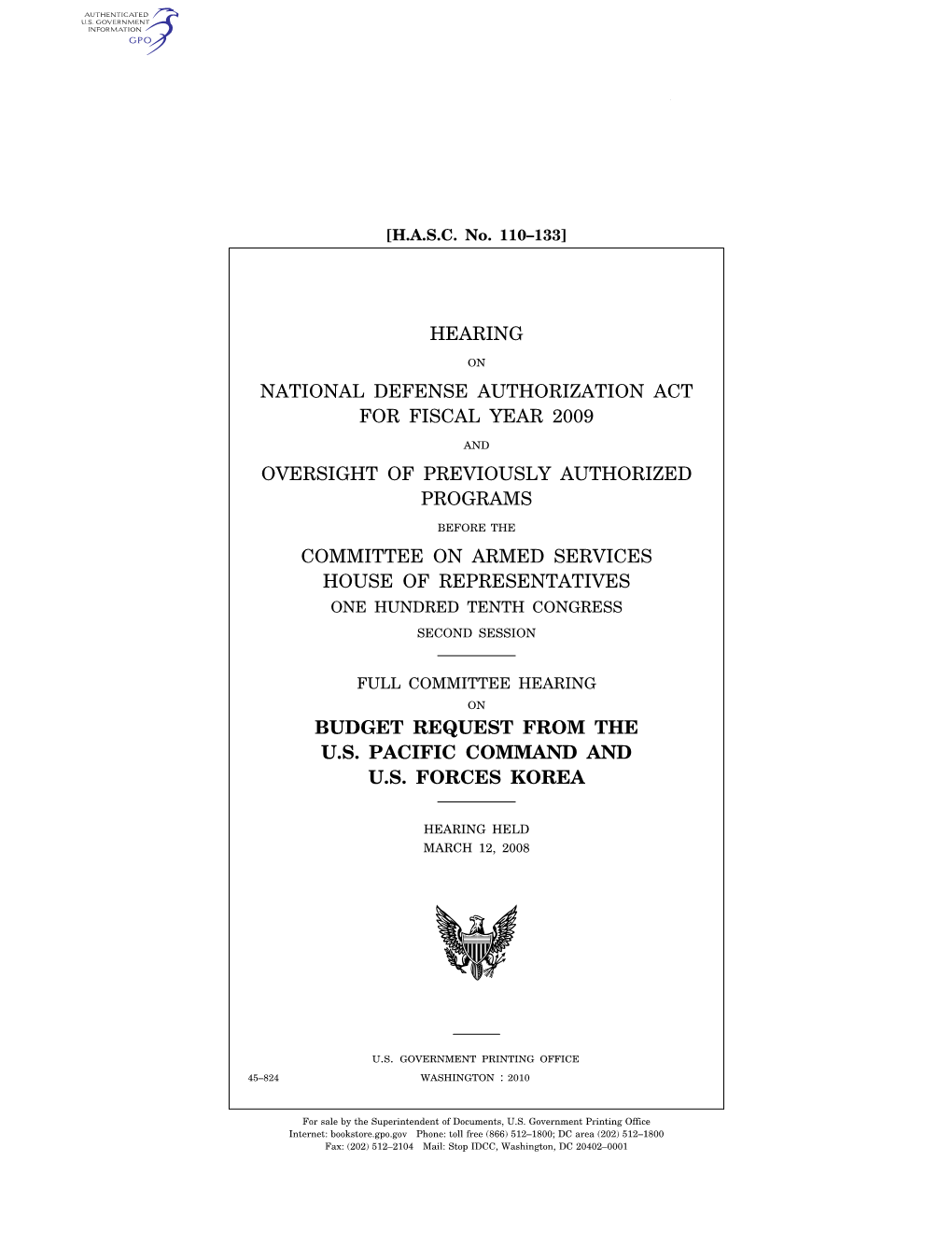 Hearing National Defense Authorization Act For