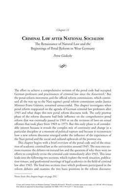 The Renaissance of Natural Law and the Beginnings of Penal Reform in West Germany