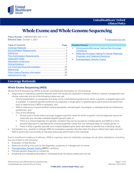 Whole Exome and Whole Genome Sequencing – Oxford Clinical Policy