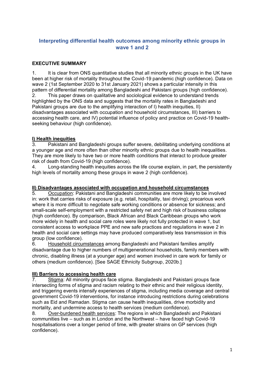 Interpreting Differential Health Outcomes Among Minority Ethnic Groups in Wave 1 and 2