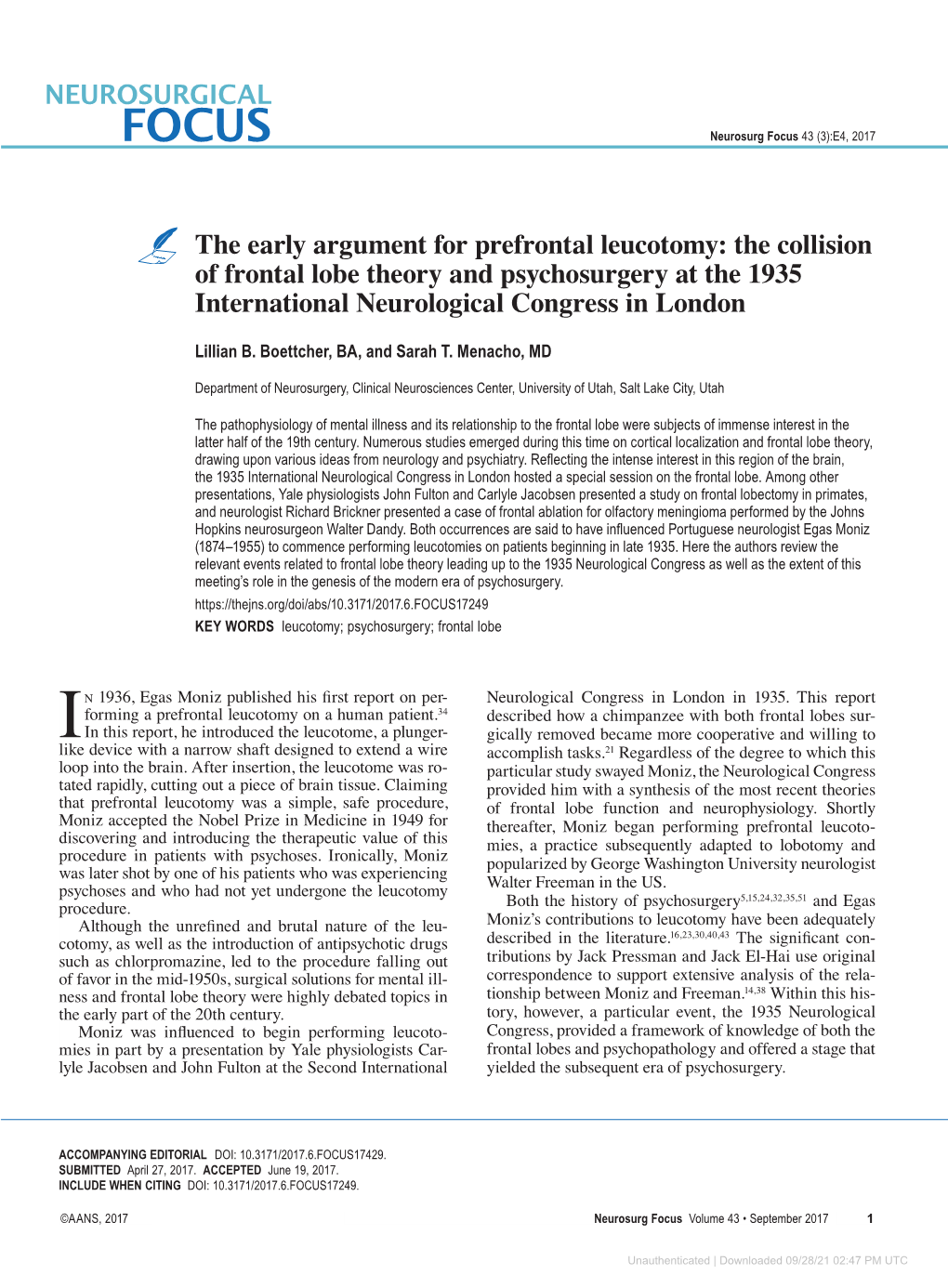 The Collision of Frontal Lobe Theory and Psychosurgery at the 1935 International Neurological Congress in London