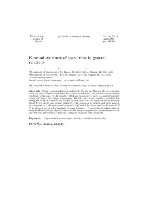 K-Causal Structure of Space-Time in General Relativity