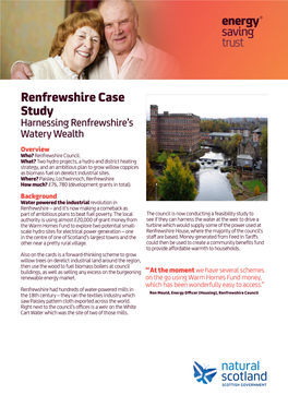 Renfrewshire Case Study Harnessing Renfrewshire’S Watery Wealth Overview Who? Renfrewshire Council