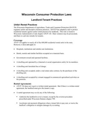 Wisconsin Consumer Protection Laws Landlord-Tenant Practices