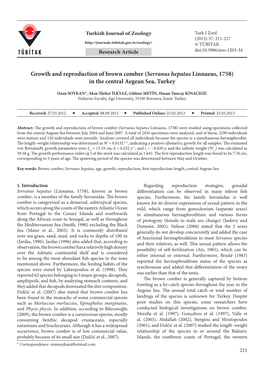 Growth and Reproduction of Brown Comber (Serranus Hepatus Linnaeus, 1758) in the Central Aegean Sea, Turkey