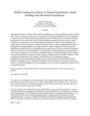 Global Comparative Statics in General Equilibrium: Model Building from Theoretical Foundations