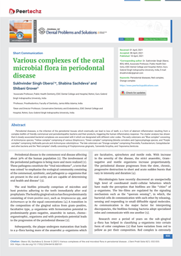 Various Complexes of the Oral Microbial Flora in Periodontal Disease