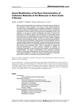 Green Modification of Surface Characteristics of Cellulosic Materials at the Molecular Or Nano Scale: a Review