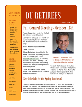 Fall General Meeting - October 18Th Bership Mtg