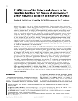 11 000 Years of Fire History and Climate in the Mountain Hemlock Rain Forests of Southwestern British Columbia Based on Sedimentary Charcoal