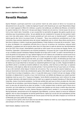Revoilà Mesbah: Toute L'actualité Sur Liberte-Algerie.Com
