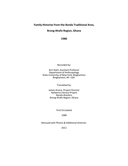Family Histories from the Banda Traditional Area, Brong-Ahafo