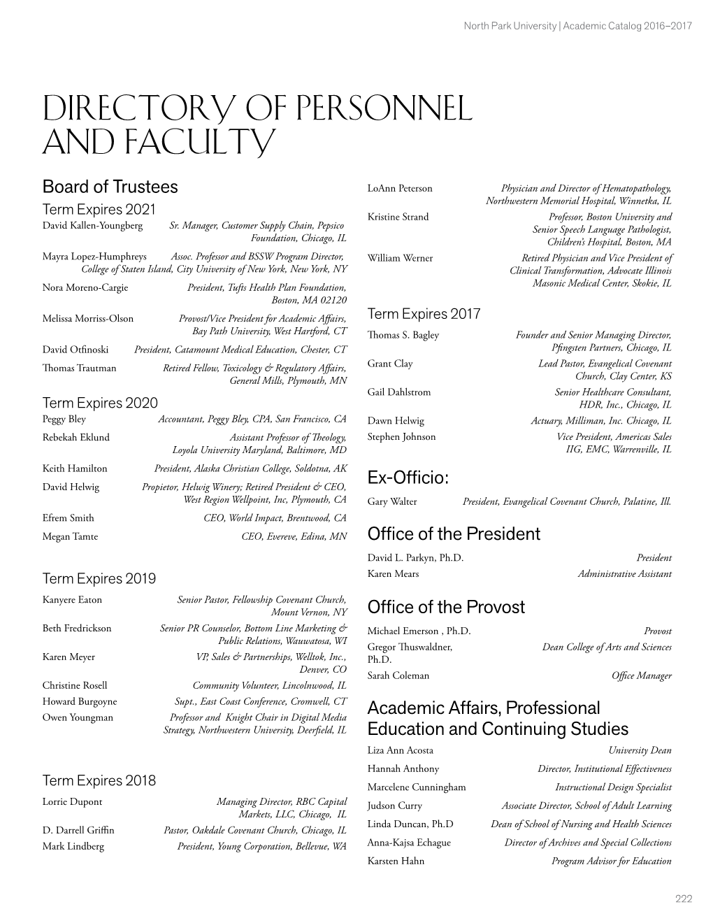 Directory of Personnel and Faculty