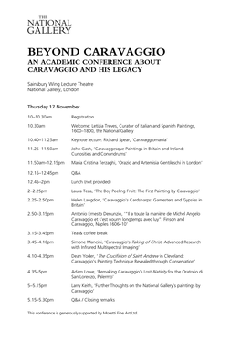 Programme for Beyond Caravaggio