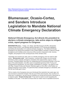 Blumenauer, Ocasio-Cortez, and Sanders Introduce Legislation to Mandate National