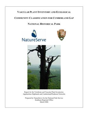 Vascular Plant Inventory and Ecological Community Classification for Cumberland Gap National Historical Park