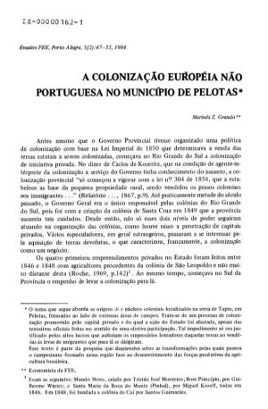 A Colonização Emopêia Não Portuguesa No Município De Pelotas*