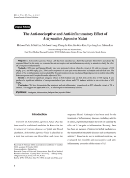 The Anti-Nociceptive and Anti-Inflammatory Effect of Achyranthes Japonica Nakai