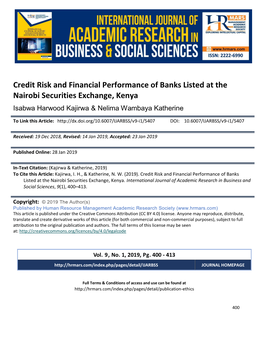 Credit Risk and Financial Performance of Banks Listed at the Nairobi Securities Exchange, Kenya
