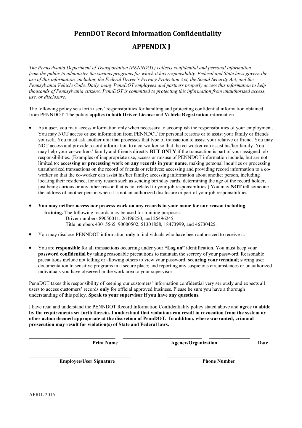 Penndot Record Information Confidentiality