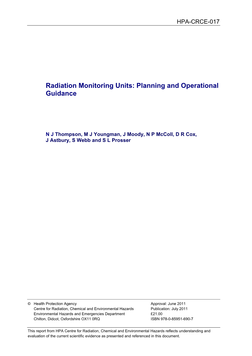 Radiation Monitoring Units: Planning and Operational Guidance