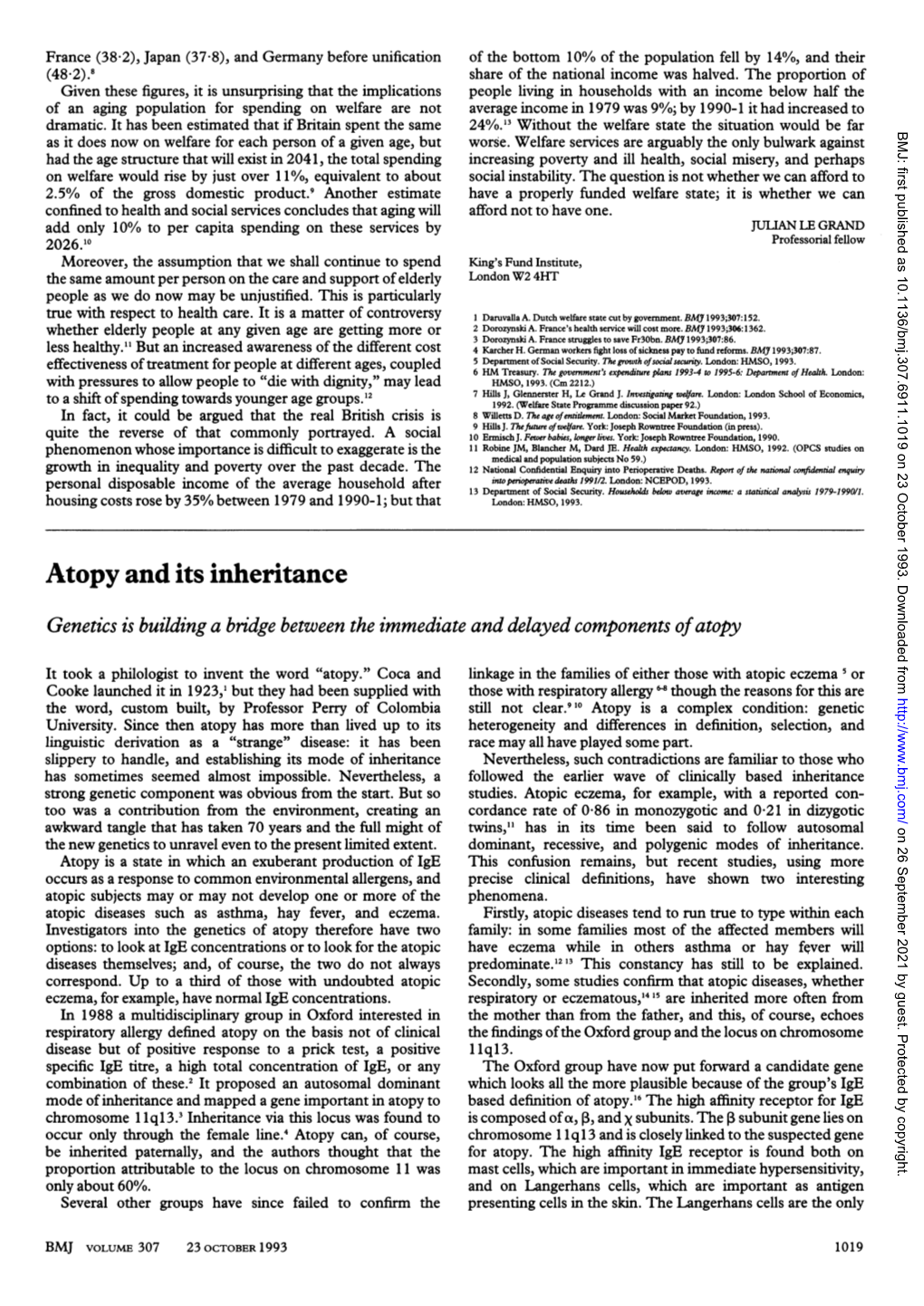 Atopy and Its Inheritance Genetics Is Building a Bridge Between the Immediate and Delayed Components Ofatopy