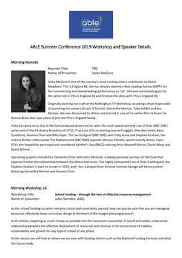 ABLE Summer Conference 2019 Workshop and Speaker Details