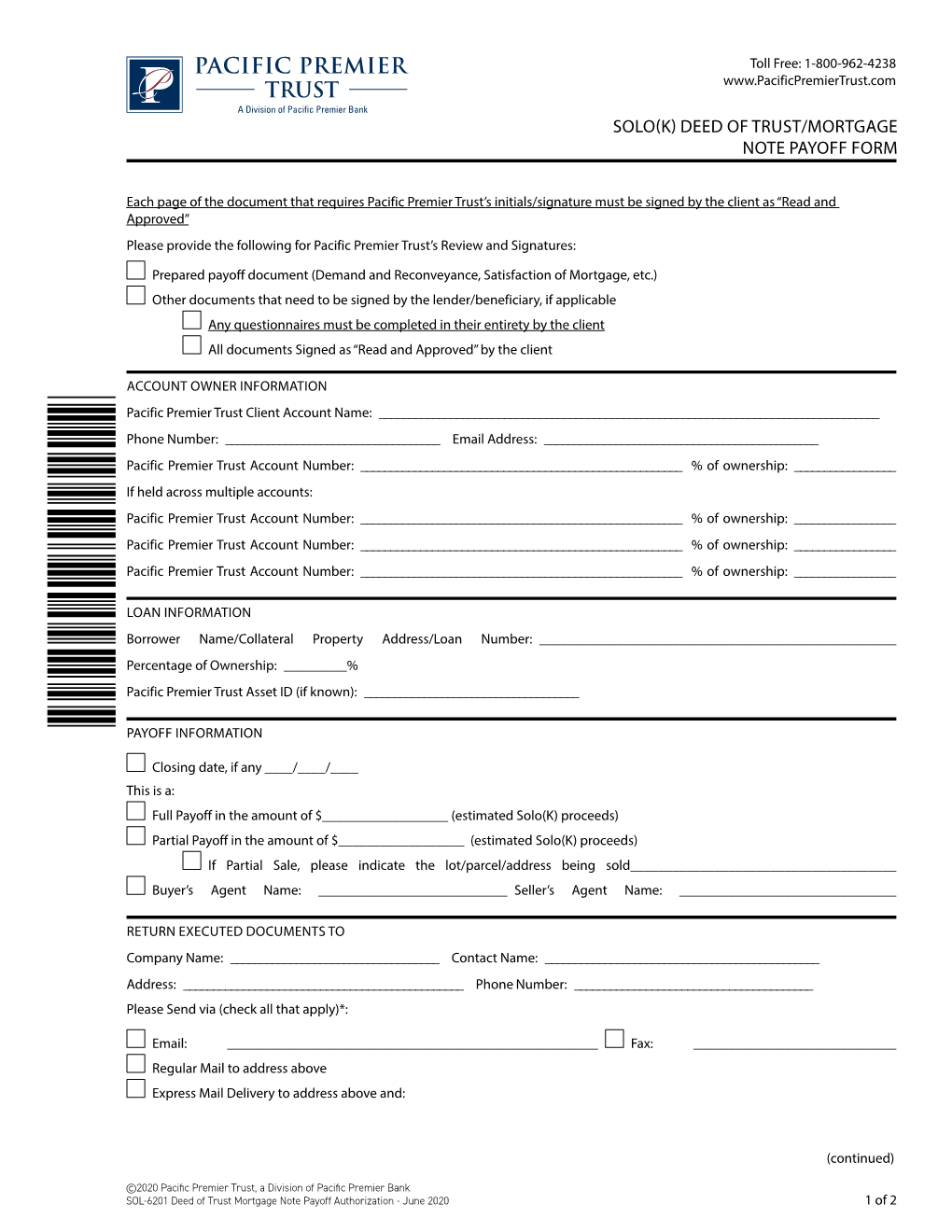 Solo(K) Deed of Trust/Mortgage Note Payoff Form