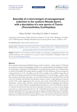 Assembly of a Micro-Hotspot of Caenogastropod Endemism in the Southern Nevada Desert, with a Description of a New Species of Tryonia (Truncatelloidea, Cochliopidae)