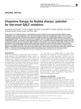 Chaperone Therapy for Krabbe Disease: Potential for Late-Onset GALC Mutations