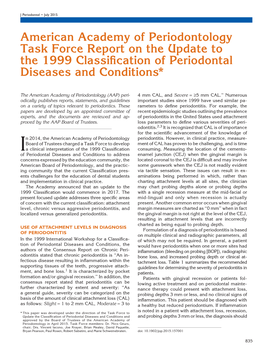 American Academy of Periodontology Task Force Report on the Update to the 1999 Classiﬁcation of Periodontal Diseases and Conditions*