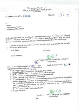 Examination Schedule for Selection of Different Contractual Posts Under DH& FWS, Murshidabad