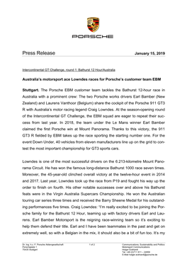 Press Release January 15, 2019