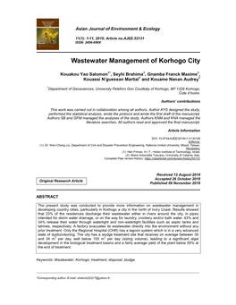 Wastewater Management of Korhogo City