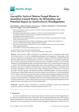 Aspergillus Sydowii Marine Fungal Bloom in Australian Coastal Waters, Its Metabolites and Potential Impact on Symbiodinium Dinoﬂagellates
