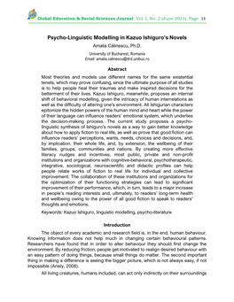 Psycho-Linguistic Modelling in Kazuo Ishiguro's Novels