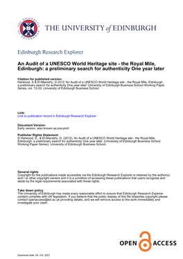 The Royal Mile, Edinburgh: a Preliminary Search for Authenticity One Year Later' University of Edinburgh Business School Working Paper Series, Vol