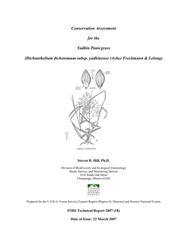 Conservation Assessment for the Yadkin Panicgrass (Dichanthelium Dichotomum Subsp